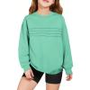 Haloumoning Kids Girls Crewneck Sweatshirt Casual Long Sleeve Pleated Front Casual Fall Pullover Tops 5-14 Years(Mint)