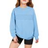 Haloumoning Kids Girls Crewneck Sweatshirt Casual Long Sleeve Pleated Front Casual Fall Pullover Tops 5-14 Years(Sky Blue)