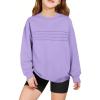 Haloumoning Kids Girls Crewneck Sweatshirt Casual Long Sleeve Pleated Front Casual Fall Pullover Tops 5-14 Years(Violet)