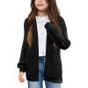 Haloumoning Kids Girls Open Front Cardigan Sweaters Long Sleeve Cable Knit Fashion Clothes with Pockets 5-14 Years(Black)