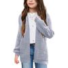 Haloumoning Kids Girls Open Front Cardigan Sweaters Long Sleeve Cable Knit Fashion Clothes with Pockets 5-14 Years(Grey)