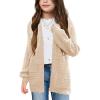 Haloumoning Kids Girls Open Front Cardigan Sweaters Long Sleeve Cable Knit Fashion Clothes with Pockets 5-14 Years(Khaki)