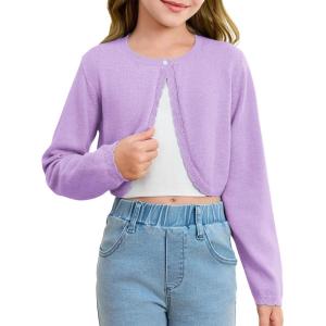 Girls Long Sleeve Bolero Cardigan Sweater Kids Cute Button Knit Shrug Cropped Sweaters Tops(Purple)