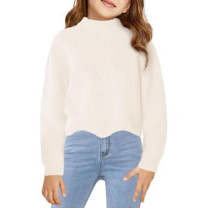 Haloumoning Girls Mock Neck Sweaters Kids Fall Fashion Long Batwing Sleeve Rib Knit Pullover Clothes 5-14 Years(Beige)