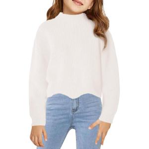 Haloumoning Girls Mock Neck Sweaters Kids Fall Fashion Long Batwing Sleeve Rib Knit Pullover Clothes 5-14 Years(White)