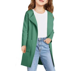 Haloumoning Girls Open Front Cardigan Casual Long Sleeve Knit Sweater Kids Fall Solid Cute Outerwear Coat 5-14Y(Green)