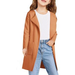Haloumoning Girls Open Front Cardigan Casual Long Sleeve Knit Sweater Kids Fall Solid Cute Outerwear Coat 5-14Y(Orange-red)