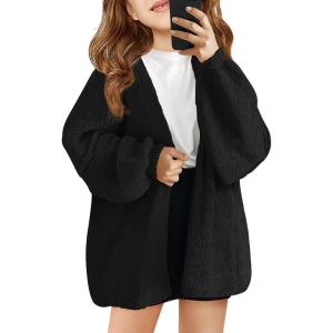 Haloumoning Girls Oversized Cardigan Sweaters Kids Fashion Open Front Long Sleeve Knit Sweater 5-14 Years(Black)