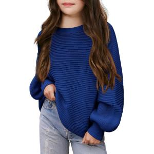 Haloumoning Girls Sweaters Long Sleeve Crewneck Pullover Jumper Cute Winter Knit Blouse Tops 7-14 Years(Royal Blue)