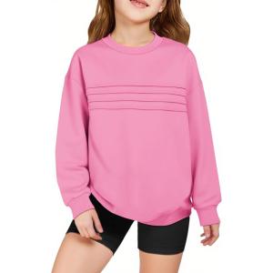 Haloumoning Kids Girls Crewneck Sweatshirt Casual Long Sleeve Pleated Front Casual Fall Pullover Tops 5-14 Years(Pink)