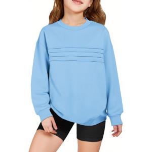 Haloumoning Kids Girls Crewneck Sweatshirt Casual Long Sleeve Pleated Front Casual Fall Pullover Tops 5-14 Years(Sky Blue)