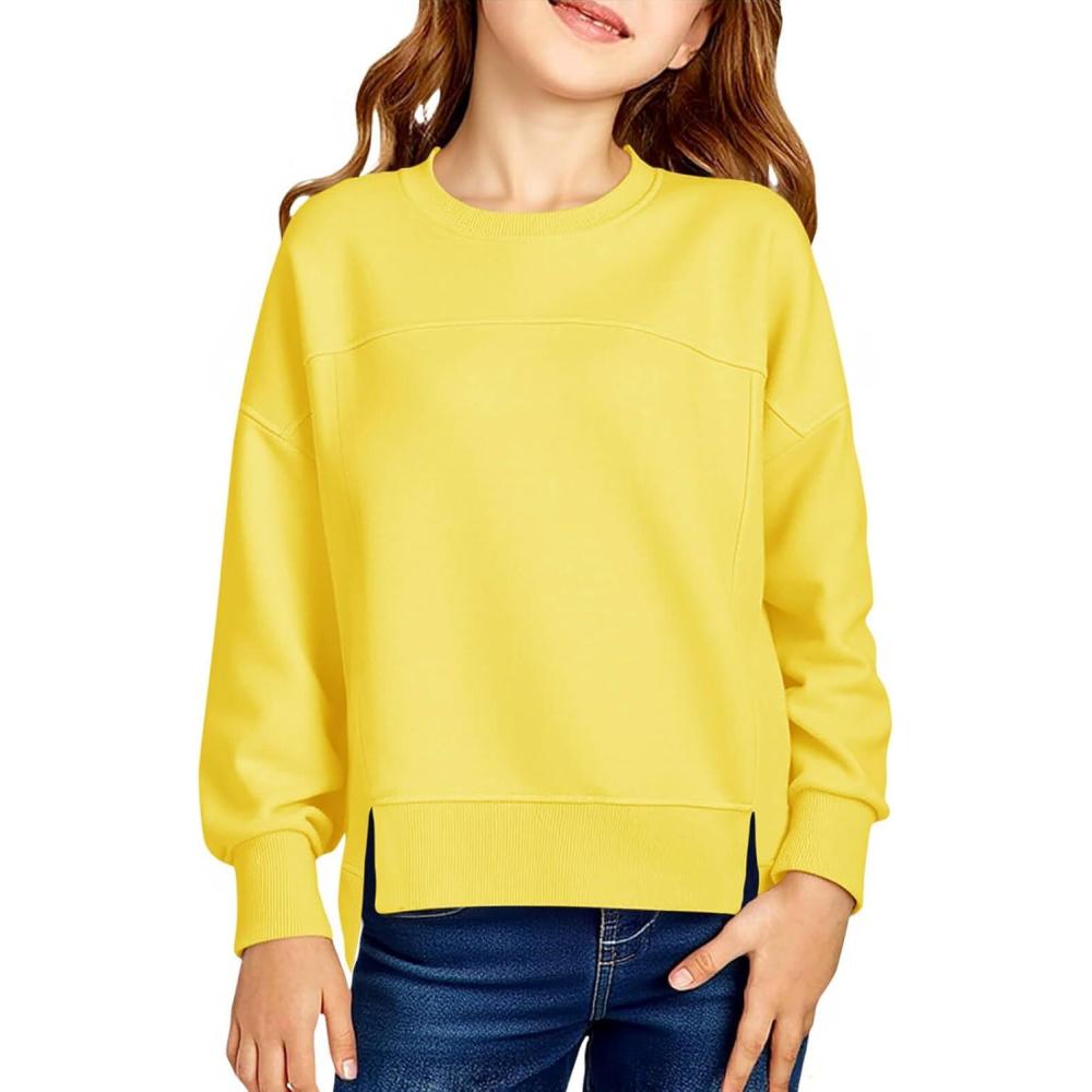 image:imageHaloumoning Girls Casual Crewneck Sweatshirt Kids Long Sleeve Side Slit Oversized Pullover Tops 514YYellow