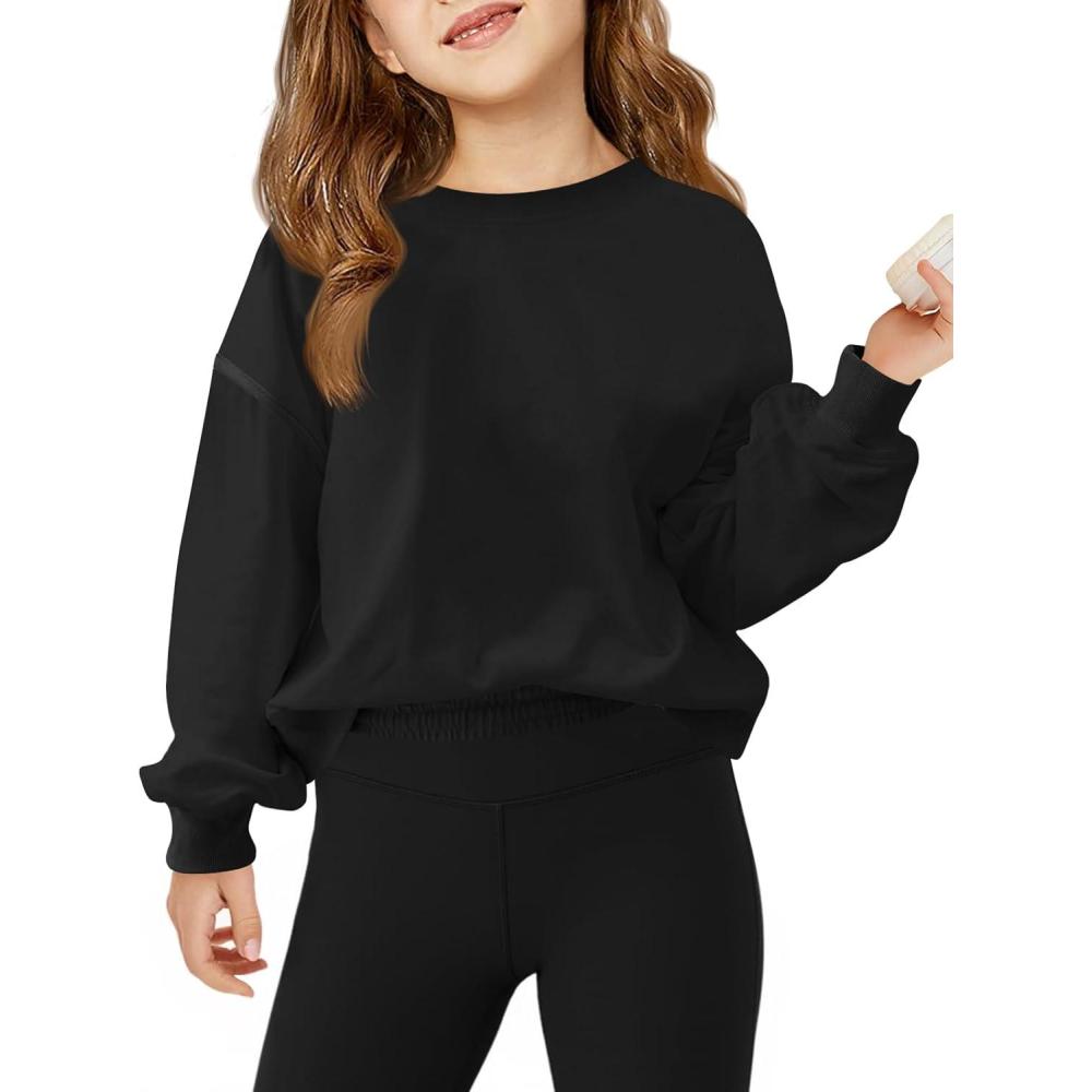 image:imageHaloumoning Girls Casual Crewneck Sweatshirts Long Sleeve Color Block Loose Fit Fall Cute Pullover Tops 514 YearsBlack
