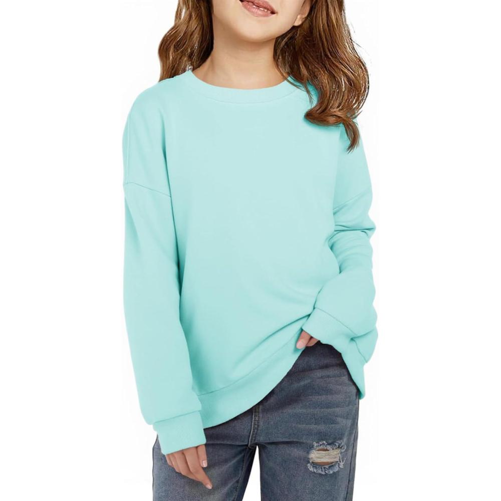 image:imageHaloumoning Girls Crewneck Sweatshirts Kids Casual Long Sleeve Loose Tops Fall Comfy Lightweight Pullovers 514 YearsMint