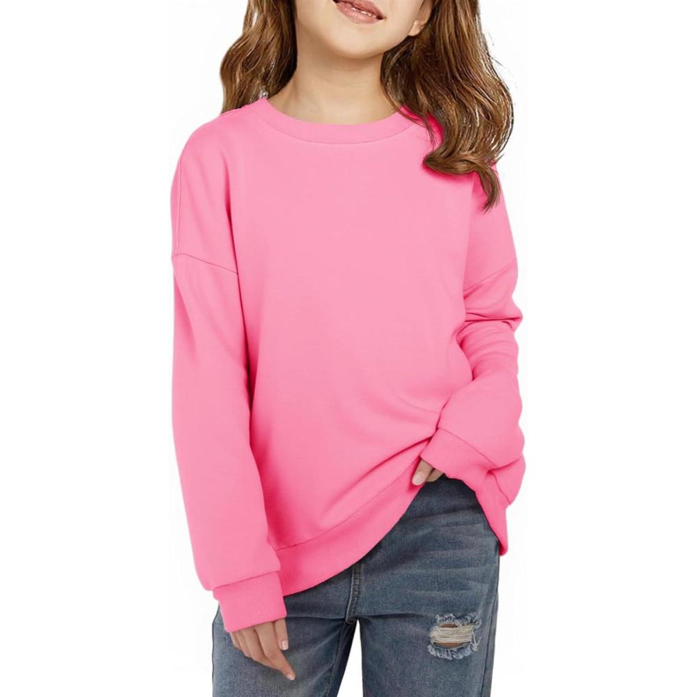 image:imageHaloumoning Girls Crewneck Sweatshirts Kids Casual Long Sleeve Loose Tops Fall Comfy Lightweight Pullovers 514 YearsPink