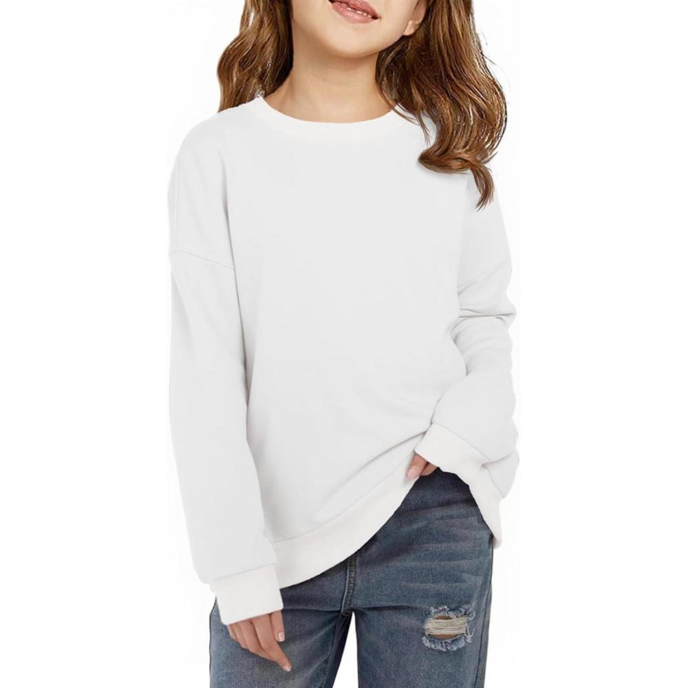 image:imageHaloumoning Girls Crewneck Sweatshirts Kids Casual Long Sleeve Loose Tops Fall Comfy Lightweight Pullovers 514 YearsWhite
