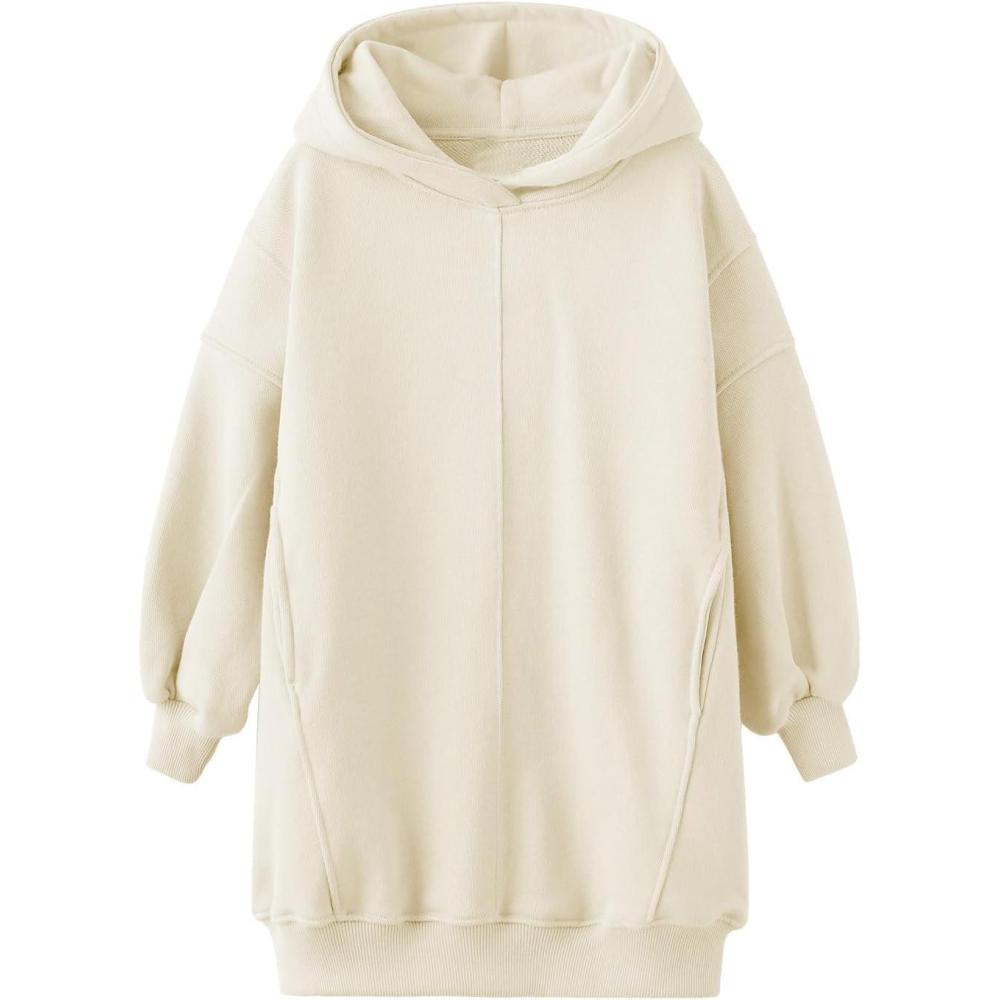 image:imageHaloumoning Girls Hoodie Dress Long Sleeve Hooded Sweatshirts Dress Cute Fall Outfits with Pockets 514 YearsBeige