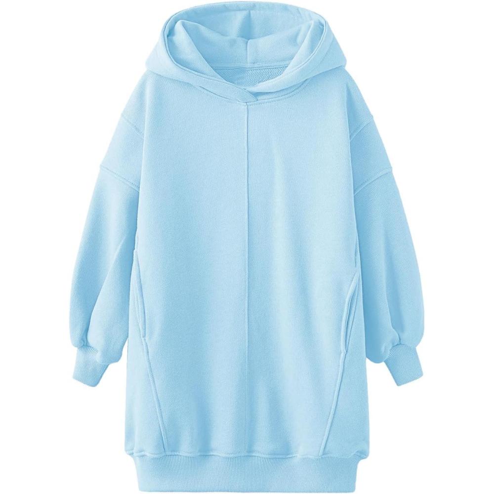 image:imageHaloumoning Girls Hoodie Dress Long Sleeve Hooded Sweatshirts Dress Cute Fall Outfits with Pockets 514 YearsBlue