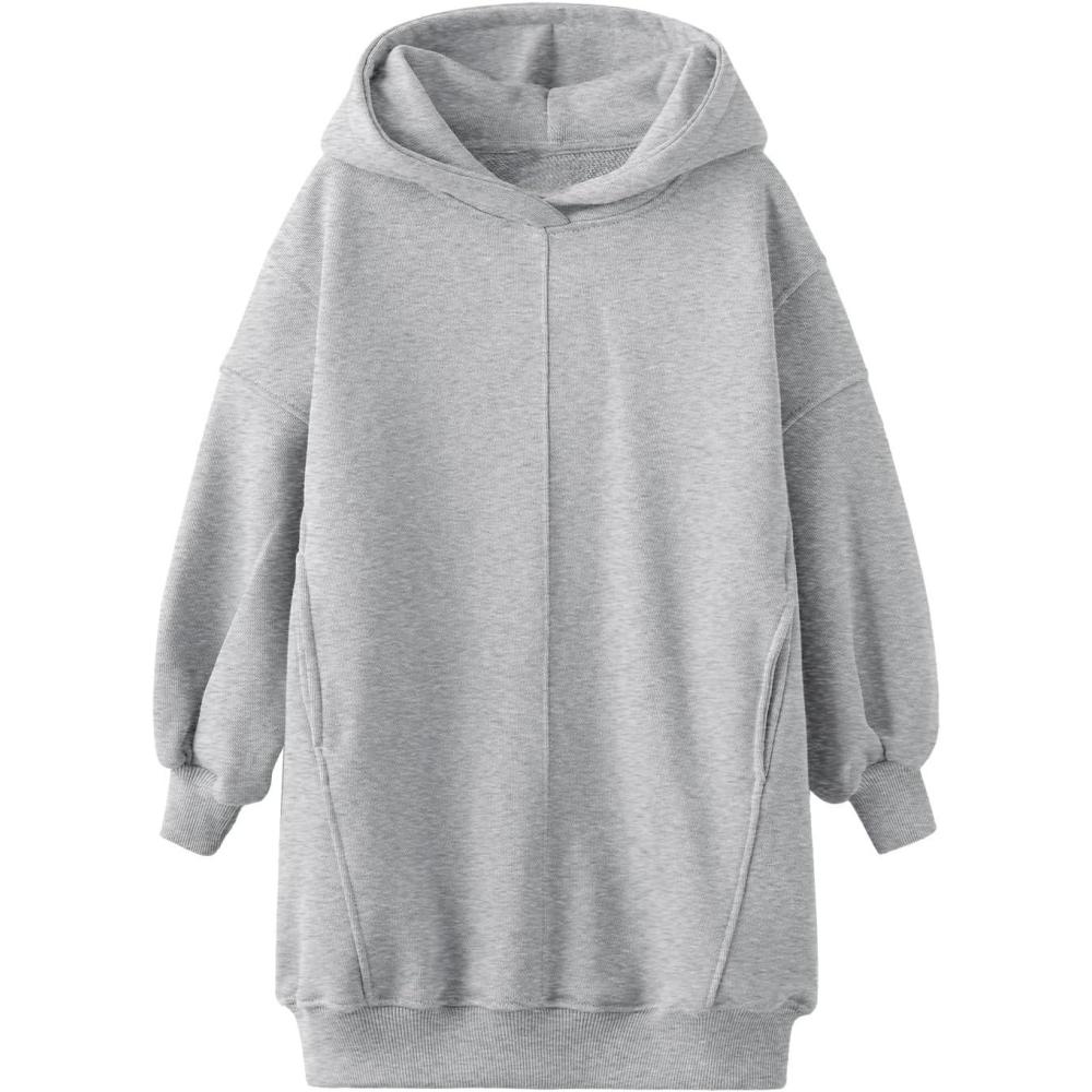 image:imageHaloumoning Girls Hoodie Dress Long Sleeve Hooded Sweatshirts Dress Cute Fall Outfits with Pockets 514 YearsGrey