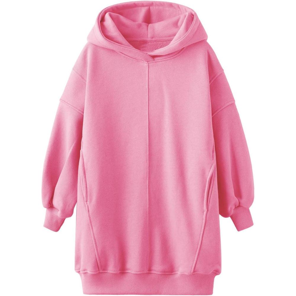 image:imageHaloumoning Girls Hoodie Dress Long Sleeve Hooded Sweatshirts Dress Cute Fall Outfits with Pockets 514 YearsPink