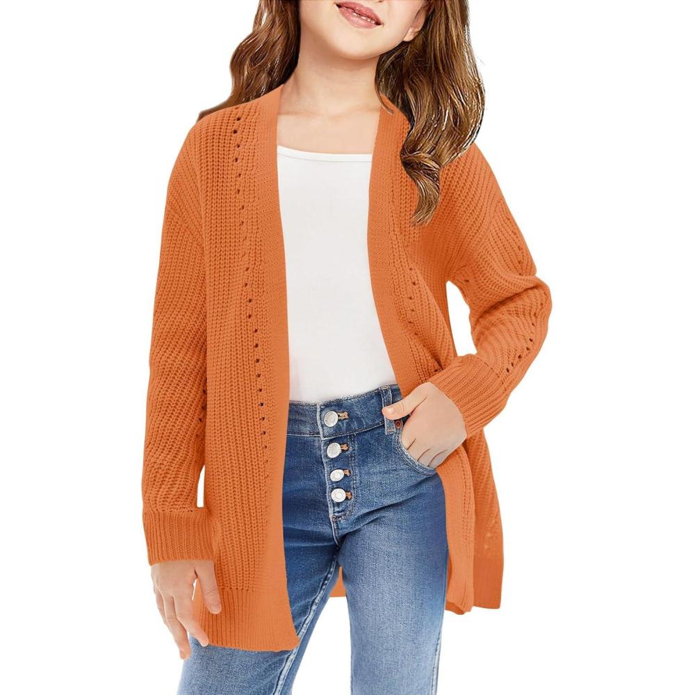 image:imageHaloumoning Girls Open Front Cardigan Sweaters Kids Fall Fashion Side Slit Outerwear 514 YearsOrange