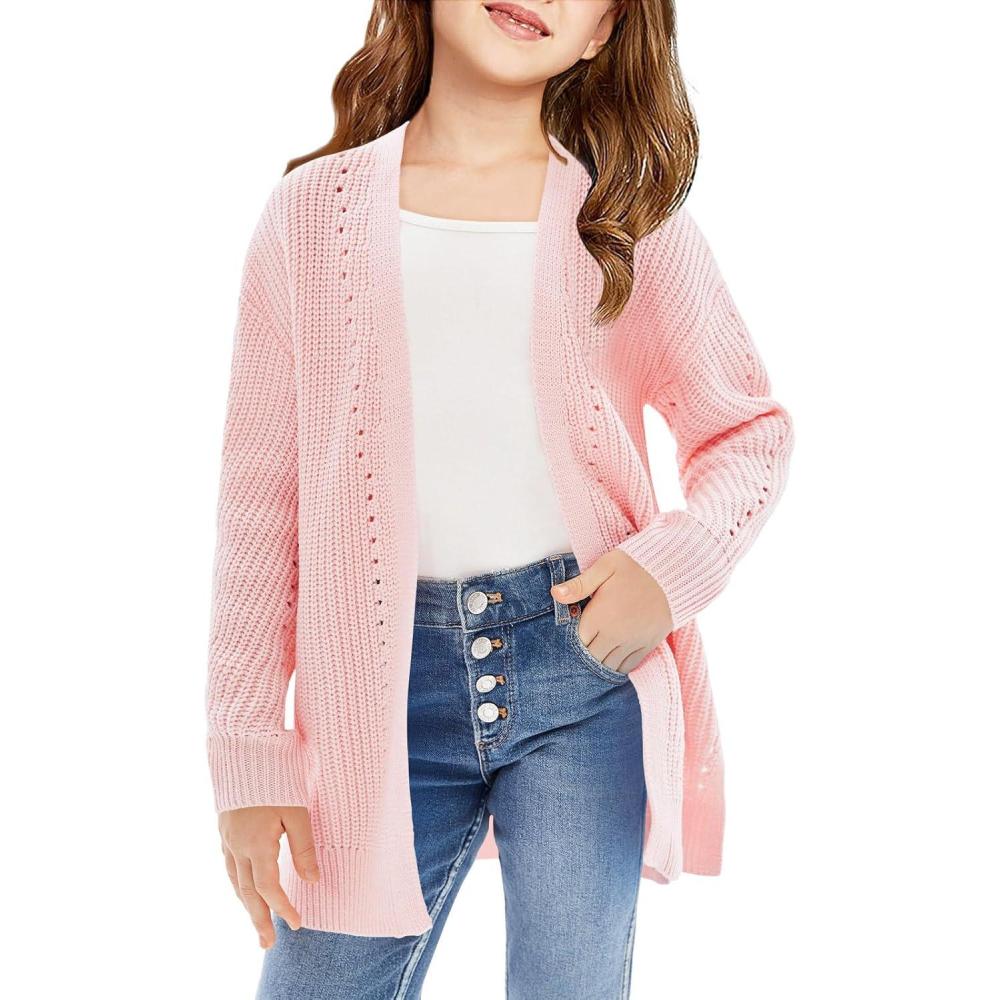 image:imageHaloumoning Girls Open Front Cardigan Sweaters Kids Fall Fashion Side Slit Outerwear 514 YearsPink