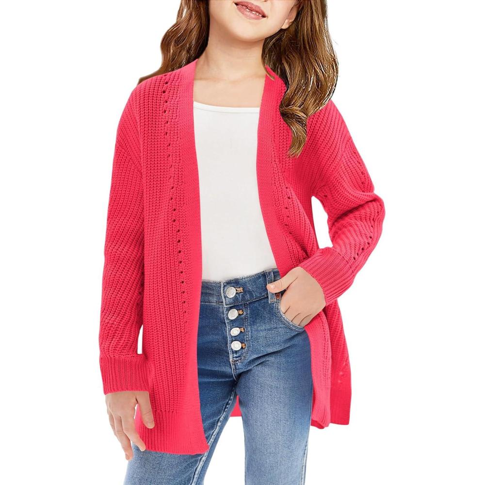 image:imageHaloumoning Girls Open Front Cardigan Sweaters Kids Fall Fashion Side Slit Outerwear 514 YearsRed