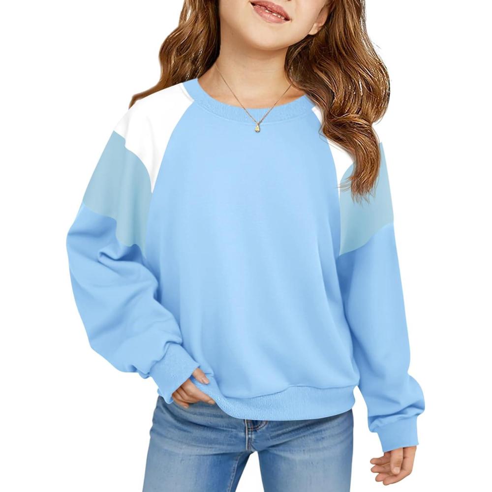 image:imageHaloumoning Girls Oversized Colorblock Sweatshirts Kids Fashion Fleece Drop Shoulder Pullover 514 YearsBlue