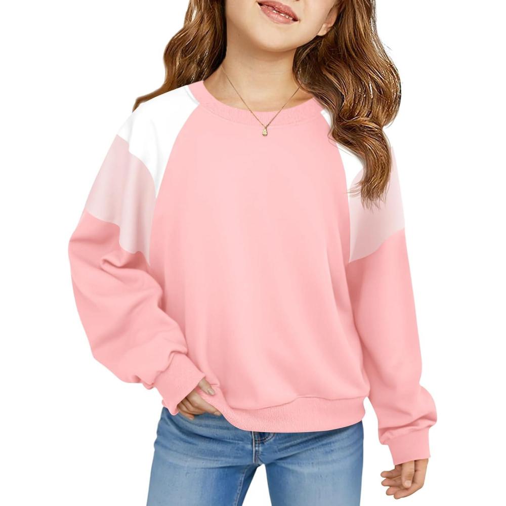 image:imageHaloumoning Girls Oversized Colorblock Sweatshirts Kids Fashion Fleece Drop Shoulder Pullover 514 YearsPink