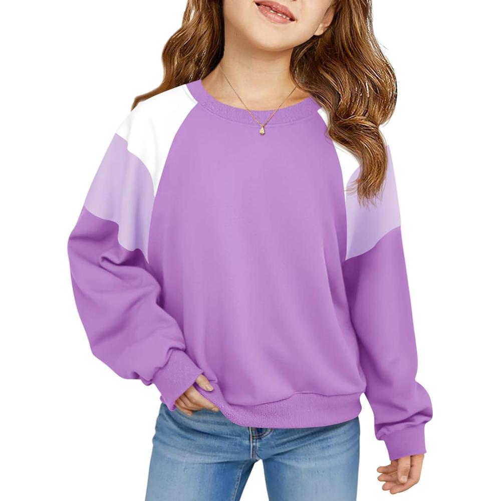 image:imageHaloumoning Girls Oversized Colorblock Sweatshirts Kids Fashion Fleece Drop Shoulder Pullover 514 YearsPurple