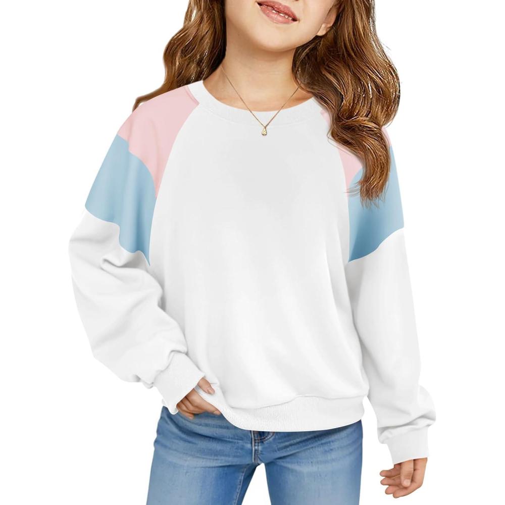 image:imageHaloumoning Girls Oversized Colorblock Sweatshirts Kids Fashion Fleece Drop Shoulder Pullover 514 YearsWhite