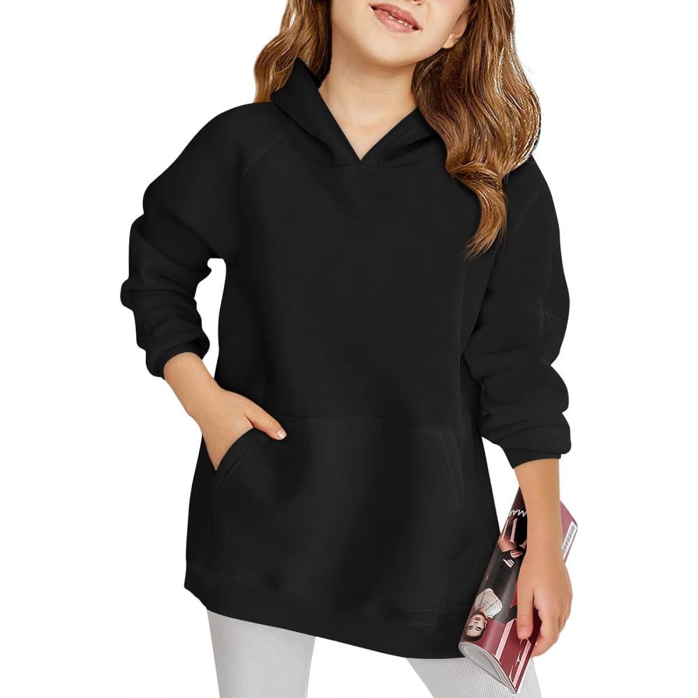 image:imageHaloumoning Girls Oversized Hoodies Kids Fleece Lined Long Sleeve Hooded Sweatshirt with Kangaroo Pocket 514 YearsBlack