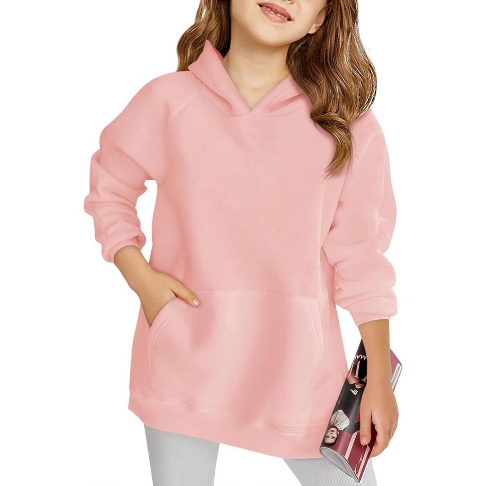 image:imageHaloumoning Girls Oversized Hoodies Kids Fleece Lined Long Sleeve Hooded Sweatshirt with Kangaroo Pocket 514 YearsLight Pink
