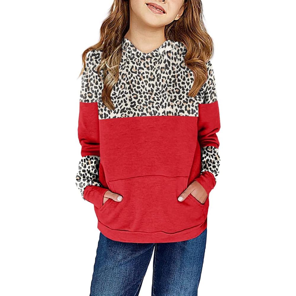 image:imageHaloumoning Kids Girls Pullover Hoodies Cute Leopard Printed Hooded Sweatshirts with Pockets 415 YearsDred