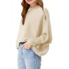 Girls Oversized Sweater Kids Fashion Batwing Sleeve Ribbed Knit Pullover Tops 5-14 Years(Beige)