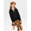 Girls Sweaters Kids Fashion Cable Knit Collared V Neck Pullover Sweater Tops 5-14 Years(Black)
