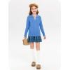 Girls Sweaters Kids Fashion Cable Knit Collared V Neck Pullover Sweater Tops 5-14 Years(Blue)