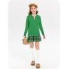 Girls Sweaters Kids Fashion Cable Knit Collared V Neck Pullover Sweater Tops 5-14 Years(Green)