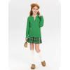 Girls Sweaters Kids Fashion Cable Knit Collared V Neck Pullover Sweater Tops 5-14 Years(Green)