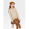 Girls Sweaters Kids Fashion Cable Knit Collared V Neck Pullover Sweater Tops 5-14 Years(Khaki)