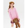 Girls Sweaters Kids Fashion Cable Knit Collared V Neck Pullover Sweater Tops 5-14 Years(Pink)