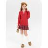 Girls Sweaters Kids Fashion Cable Knit Collared V Neck Pullover Sweater Tops 5-14 Years(Red)