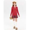 Girls Sweaters Kids Fashion Cable Knit Collared V Neck Pullover Sweater Tops 5-14 Years(Red)