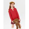 Girls Sweaters Kids Fashion Cable Knit Collared V Neck Pullover Sweater Tops 5-14 Years(Red)