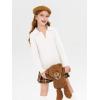 Girls Sweaters Kids Fashion Cable Knit Collared V Neck Pullover Sweater Tops 5-14 Years(White)