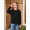 Haloumoning Girls Casual Crewneck Sweatshirt Kids Long Sleeve Side Slit Oversized Pullover Tops 5-14Y(Black)