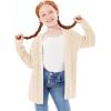 Haloumoning Girls Open Front Cardigan Sweaters Kids Fall Fashion Side Slit Outerwear 5-14 Years(Cream)
