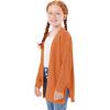 Haloumoning Girls Open Front Cardigan Sweaters Kids Fall Fashion Side Slit Outerwear 5-14 Years(Orange)