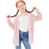 Haloumoning Girls Open Front Cardigan Sweaters Kids Fall Fashion Side Slit Outerwear 5-14 Years(Pink)