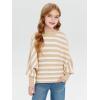 Haloumoning Girls Oversized Striped Sweater Kids Fashion Batwing Sleeve Ribbed Knit Pullover Tops 5-14 Years(Beige)